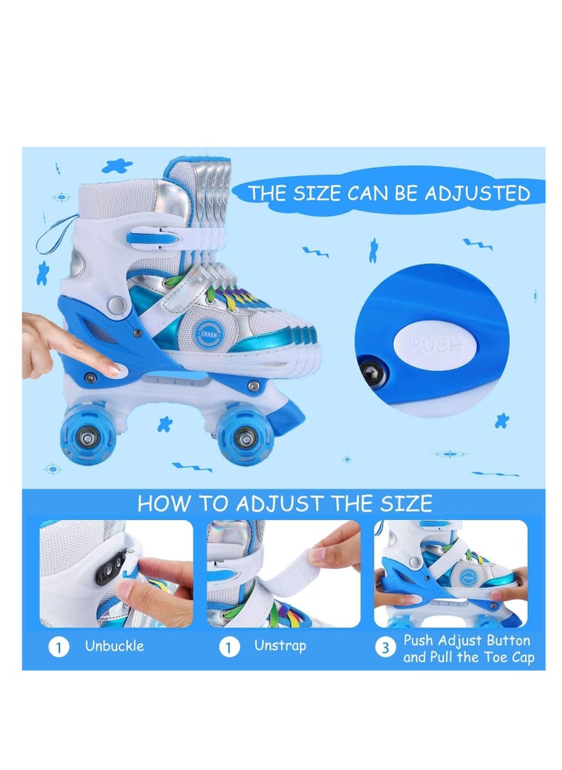 Girls Roller Skates for Kids Children todders Beginner 4 Size Adjustable for Ages 3-8 or 6-12 Years Old Girls with Light Up Wheels and Colorful Shoelaces