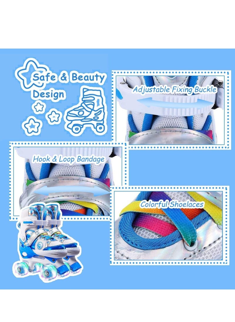 Girls Roller Skates for Kids Children todders Beginner 4 Size Adjustable for Ages 3-8 or 6-12 Years Old Girls with Light Up Wheels and Colorful Shoelaces