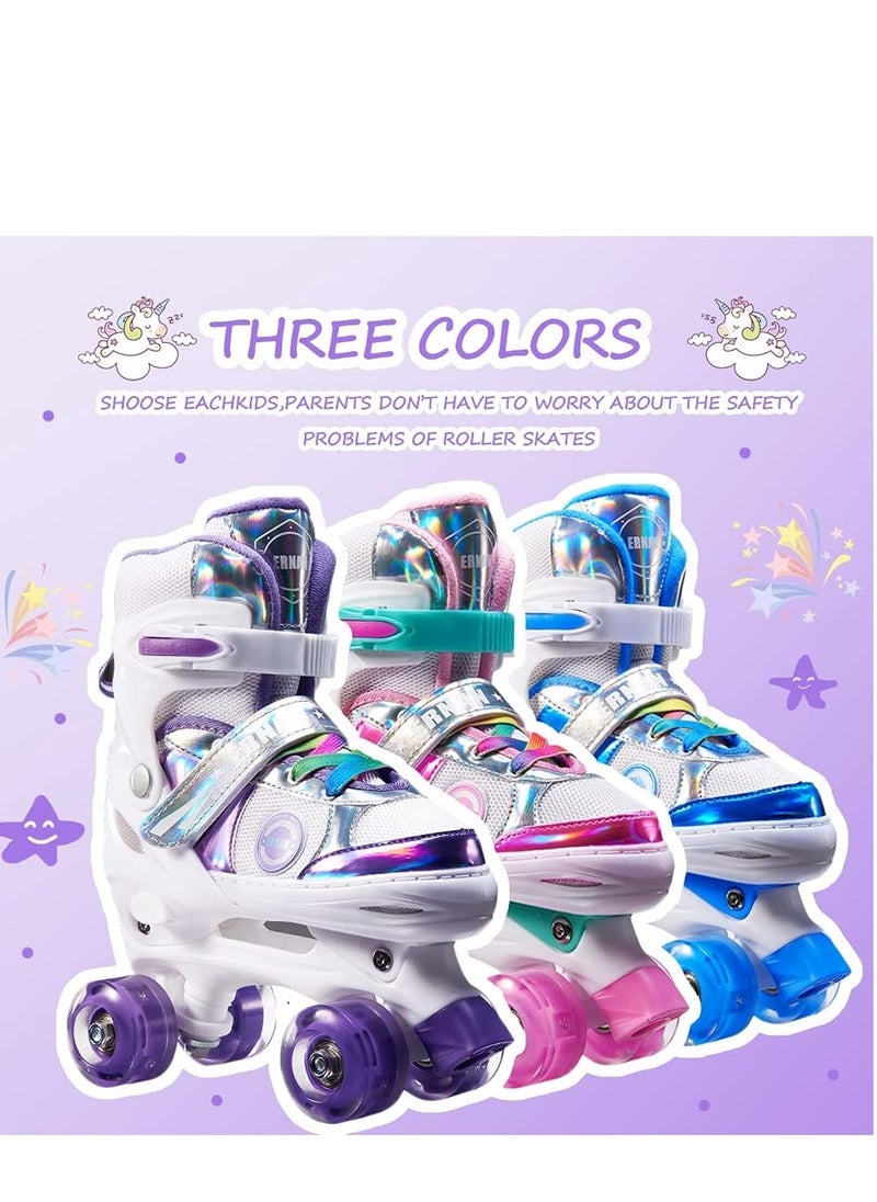 Girls Roller Skates for Kids Children todders Beginner 4 Size Adjustable for Ages 3-8 or 6-12 Years Old Girls with Light Up Wheels and Colorful Shoelaces