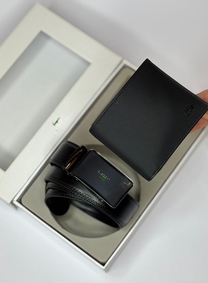 Lacoste Men's Classic Leather Wallet & Belt Set-Black - Image 2