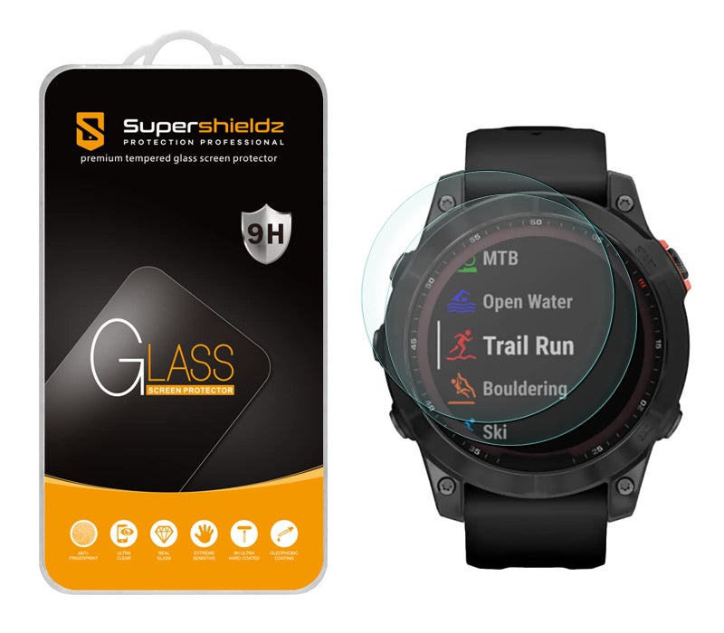 Supershieldz (2 Pack) Designed for Garmin Fenix 7/ Fenix 7 Solar/Fenix 7 Sapphire Solar (47mm) Tempered Glass Screen Protector, Anti Scratch, Bubble Free - Image 1