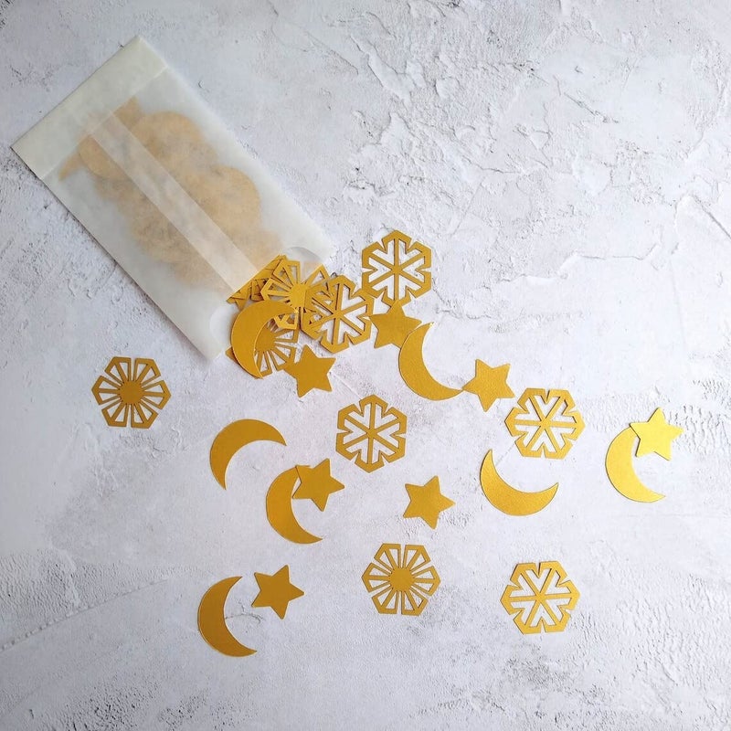 Confetti! (Pack of 120pc. Laser Cut) Eid Confetti, Ramadan Table Decoration, Crescent Moon and Star Confetti, Islamic Party Confetti - Image 1