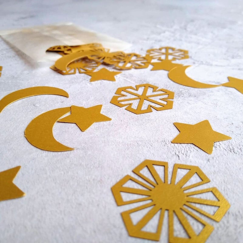 Confetti! (Pack of 120pc. Laser Cut) Eid Confetti, Ramadan Table Decoration, Crescent Moon and Star Confetti, Islamic Party Confetti - Image 2