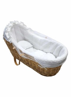 Everything For Kids White Wicker Moses Basket with mosquito net  - Image 2