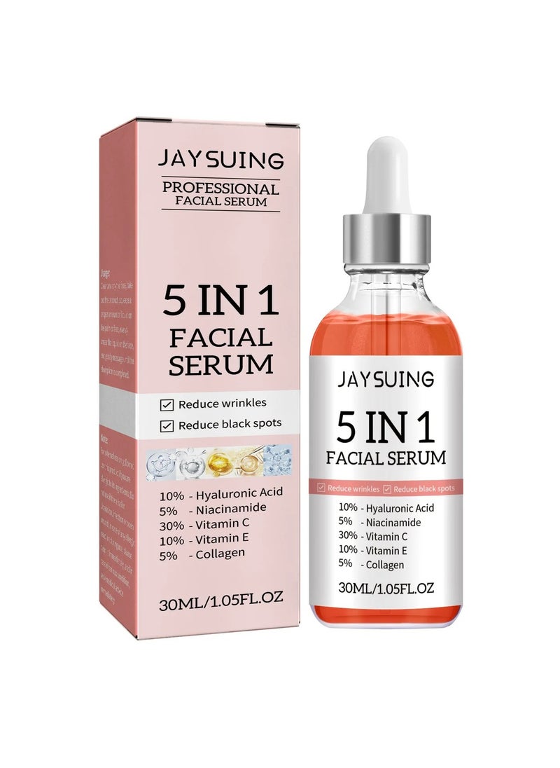 Jaysuing - Facial Serum, 5 In 1 Moisturizing Whitening Serum, Facial Serum With Hyaluronic Acid And Niacinamide, Fast Absorbing Dark Spot Corrector Serum, Anti Wrinkles Serum For Age Defying Beauty - Image 1