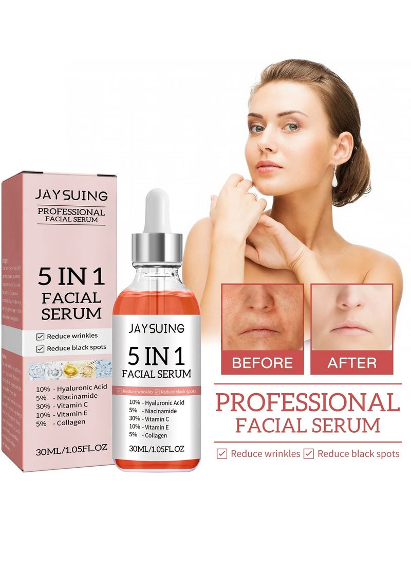 Jaysuing - Facial Serum, 5 In 1 Moisturizing Whitening Serum, Facial Serum With Hyaluronic Acid And Niacinamide, Fast Absorbing Dark Spot Corrector Serum, Anti Wrinkles Serum For Age Defying Beauty - Image 1