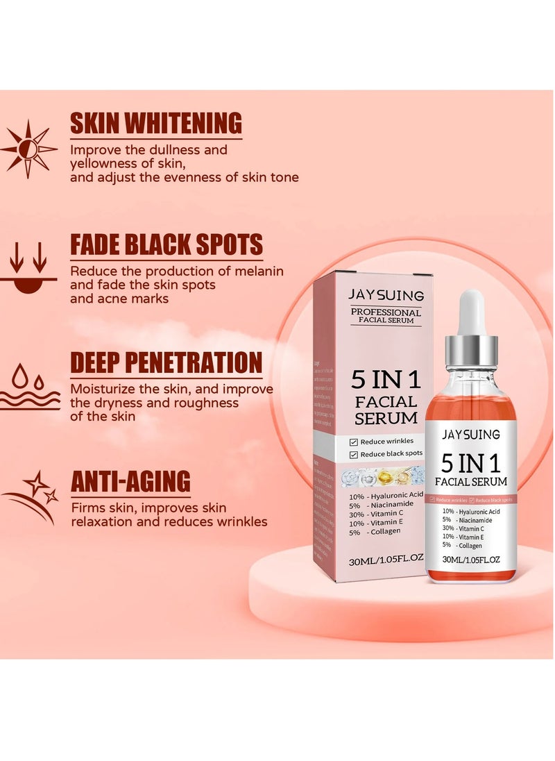 Jaysuing - Facial Serum, 5 In 1 Moisturizing Whitening Serum, Facial Serum With Hyaluronic Acid And Niacinamide, Fast Absorbing Dark Spot Corrector Serum, Anti Wrinkles Serum For Age Defying Beauty - Image 1