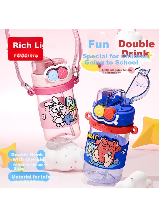 Tomimitsu Fuguang Children'S Water Bottle Tritan Large Capacity Straw Cup Pot Dual Drinking Summer Boys And Girls Elementary School Students Plastic Cup 600Ml - Image 2