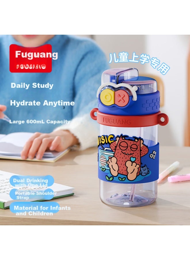 Tomimitsu Fuguang Children'S Water Bottle Tritan Large Capacity Straw Cup Pot Dual Drinking Summer Boys And Girls Elementary School Students Plastic Cup 600Ml - Image 1