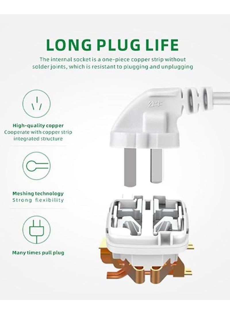 TIGER White Electric Extension Socket - 5-Way Surge Protected Power Strip with Child Safety Shutters, Individual Switches, LED Indicator, 3M & 5M Long Cord, Universal Compatibility - Image 2