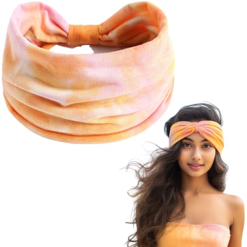 XFYT Super Soft Tie-Dye Boho Chic Head Hair Bands: Performance Meets Fashion | Sweat Absorbent Sports Soft Wide Workout Hairband for Yoga, Workout, Gym for Girls Women (Tango Orange), Microfiber - Image 1