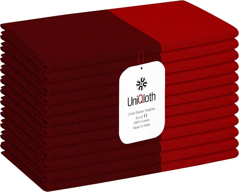 UniQloth Set of 12 Cloth Dinner Napkins 100 Cotton  Soft Durable Washable Reusable  Ideal for Farmhouse Parties Weddings Holidays Hotel Restaurant Events Daily Use Table Dinner Napkins 18x18 Red - Image 1