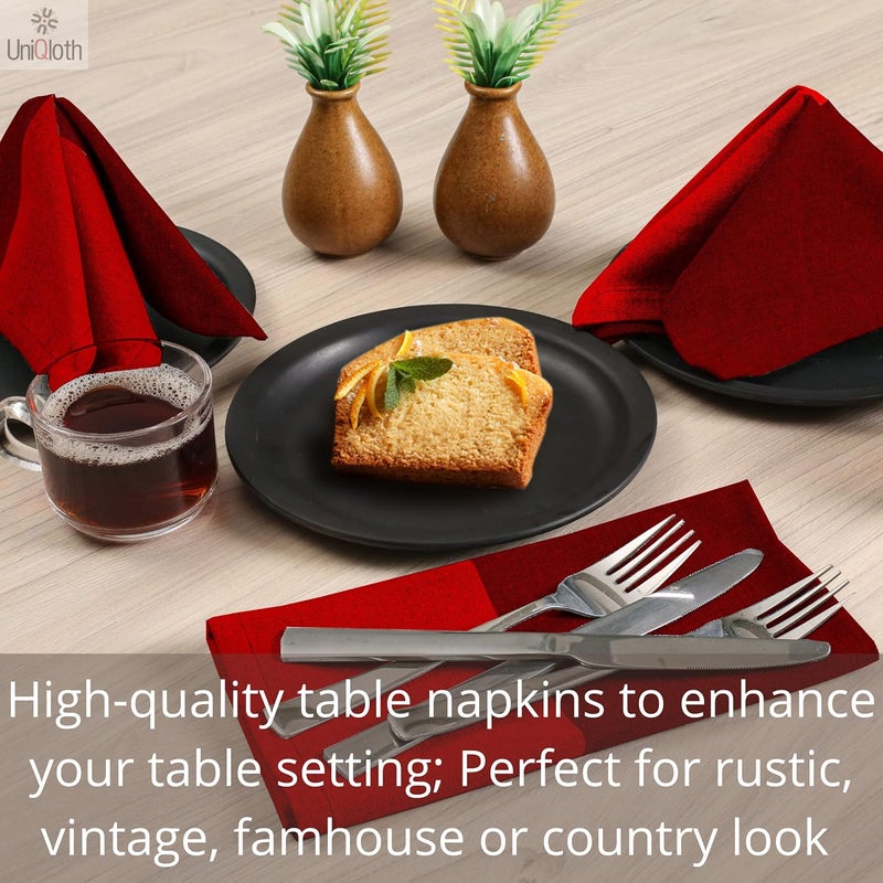 UniQloth Set of 12 Cloth Dinner Napkins 100 Cotton  Soft Durable Washable Reusable  Ideal for Farmhouse Parties Weddings Holidays Hotel Restaurant Events Daily Use Table Dinner Napkins 18x18 Red - Image 5
