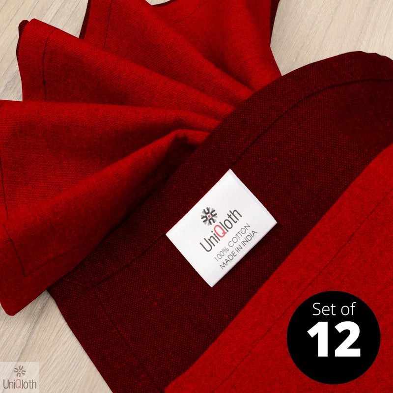 UniQloth Set of 12 Cloth Dinner Napkins 100 Cotton  Soft Durable Washable Reusable  Ideal for Farmhouse Parties Weddings Holidays Hotel Restaurant Events Daily Use Table Dinner Napkins 18x18 Red - Image 2