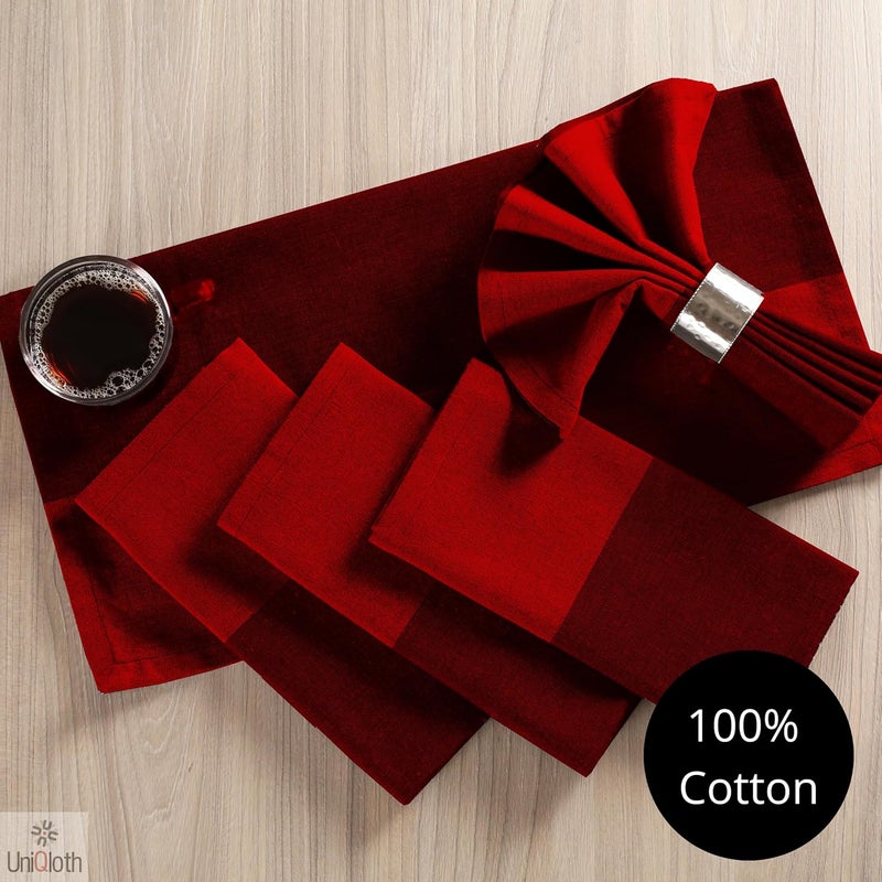 UniQloth Set of 12 Cloth Dinner Napkins 100 Cotton  Soft Durable Washable Reusable  Ideal for Farmhouse Parties Weddings Holidays Hotel Restaurant Events Daily Use Table Dinner Napkins 18x18 Red - Image 3