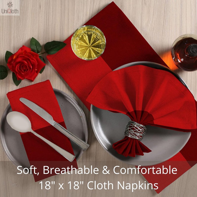 UniQloth Set of 12 Cloth Dinner Napkins 100 Cotton  Soft Durable Washable Reusable  Ideal for Farmhouse Parties Weddings Holidays Hotel Restaurant Events Daily Use Table Dinner Napkins 18x18 Red - Image 4