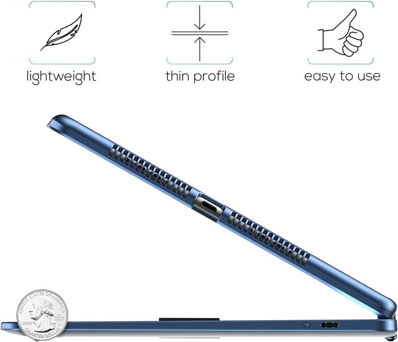 typecase لوحة مفاتيح فليكس بوك لجهاز آيباد 9 الجيل 10.2 بوصة، 8/7 الجيل، آير 3 10.5 بوصة، برو 10.5 بوصة، دوران 360°، إضاءة خلفية 10 ألوان، بلوتوث 5.0، إيماءات اللمس، حامل قلم (أزرق منتصف الليل) - Image 5