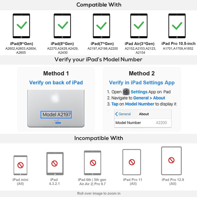 typecase لوحة مفاتيح فليكس بوك لجهاز آيباد 9 الجيل 10.2 بوصة، 8/7 الجيل، آير 3 10.5 بوصة، برو 10.5 بوصة، دوران 360°، إضاءة خلفية 10 ألوان، بلوتوث 5.0، إيماءات اللمس، حامل قلم (أزرق منتصف الليل) - Image 3