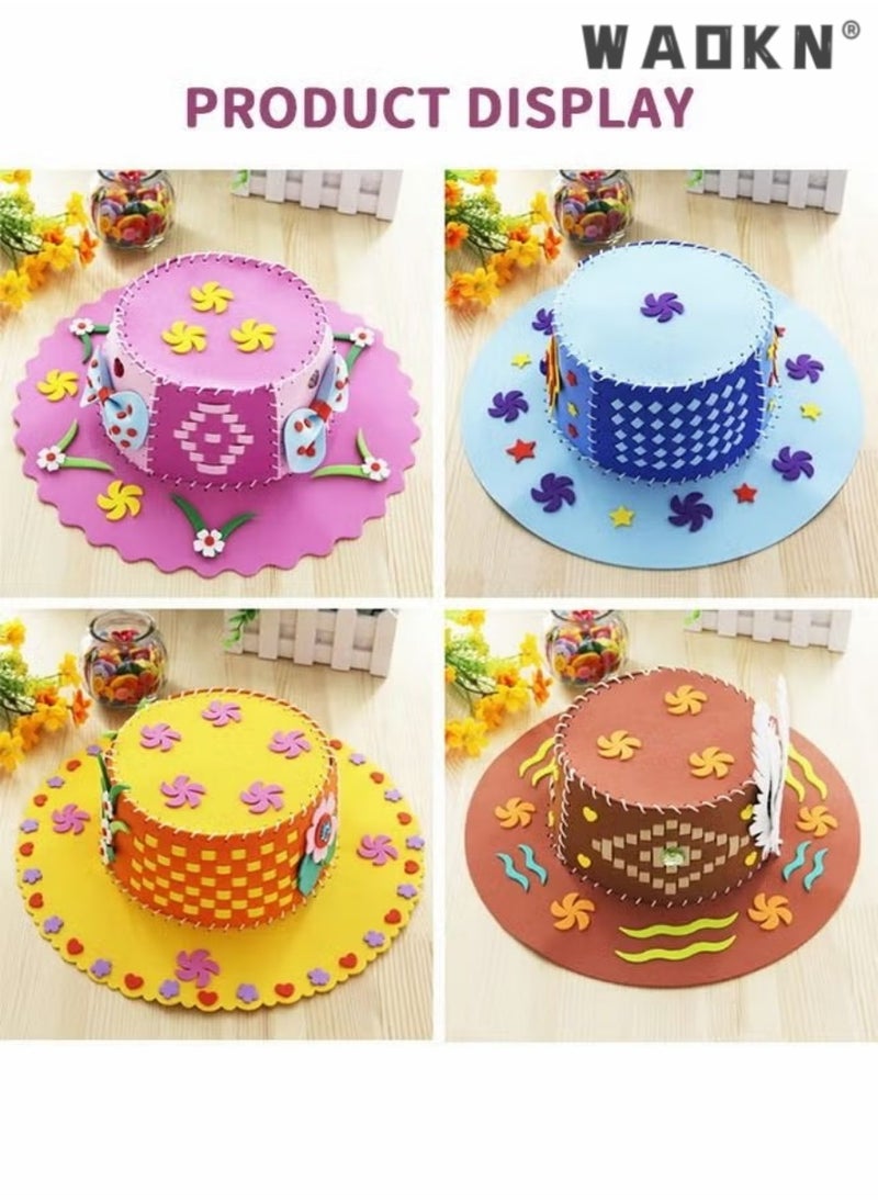 WAOKN - 4-pack Hat Kit,Kindergarten Handmade Material Pack Children's Hat Diy Hand Knitted Woven Hats, Sewing Kits for Kids Educational Toys, Handcraft Material Packs, Sewing Crafts for Kids - Image 1