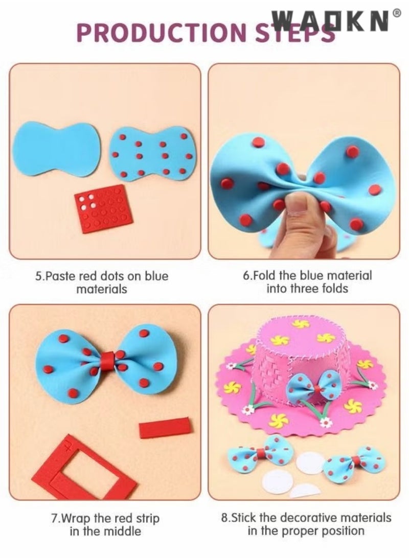 WAOKN - 4-pack Hat Kit,Kindergarten Handmade Material Pack Children's Hat Diy Hand Knitted Woven Hats, Sewing Kits for Kids Educational Toys, Handcraft Material Packs, Sewing Crafts for Kids - Image 1
