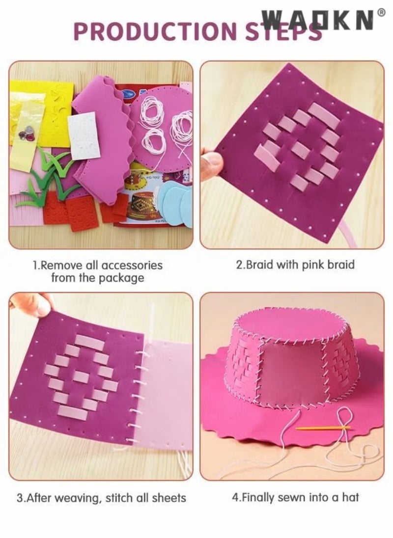 WAOKN - 4-pack Hat Kit,Kindergarten Handmade Material Pack Children's Hat Diy Hand Knitted Woven Hats, Sewing Kits for Kids Educational Toys, Handcraft Material Packs, Sewing Crafts for Kids - Image 1