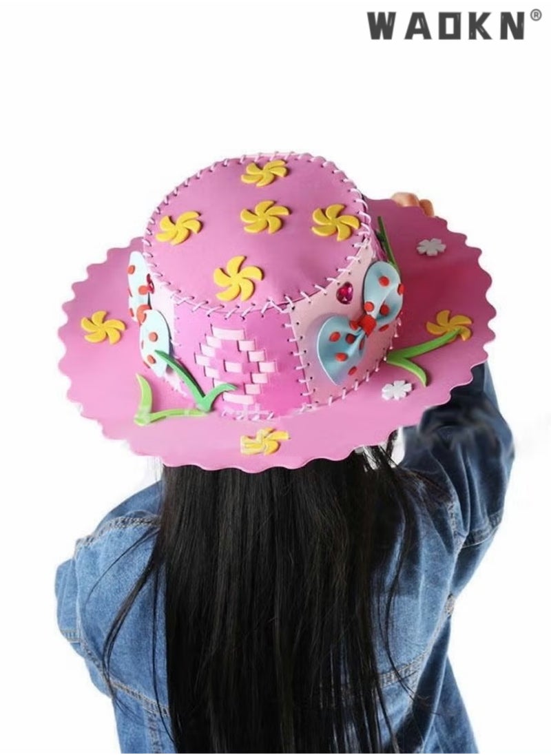 WAOKN - 4-pack Hat Kit,Kindergarten Handmade Material Pack Children's Hat Diy Hand Knitted Woven Hats, Sewing Kits for Kids Educational Toys, Handcraft Material Packs, Sewing Crafts for Kids - Image 1