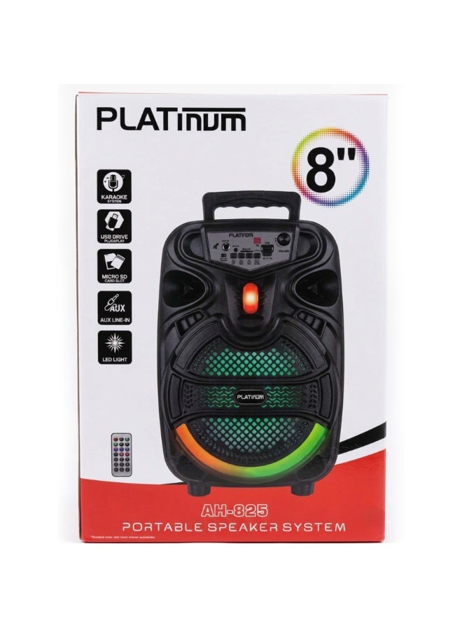 بلاتينيوم نظام مكبرات صوت كاريوكي محمول AH-825 مقاس 8 بوصات مع إضاءة LED ديناميكية وجهاز تحكم عن بعد، مكبر صوت لاسلكي متعدد الوسائط مزود بمنفذ USB للتوصيل والتشغيل، وفتحة لبطاقة Micro SD، ومدخل AUX، ودعم للميكروفون للاستخدام المنزلي والحفلات - Image 2