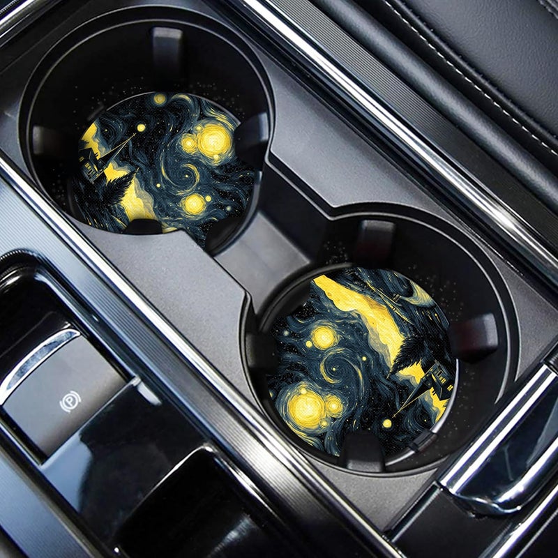 WOCOCN Cute Cup Holder Coasters for Your Car with Fingertip Grip, Auto Accessories for Women & Men,Pack of 2 (Starry Sky) - Image 1