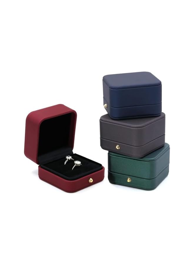 The Bros Ring Box, Square Leather Jewelry Ring Bearer Box Vintage Double Slots Ring Box for Proposal Wedding Ceremony(Red, Double)  - Image 5