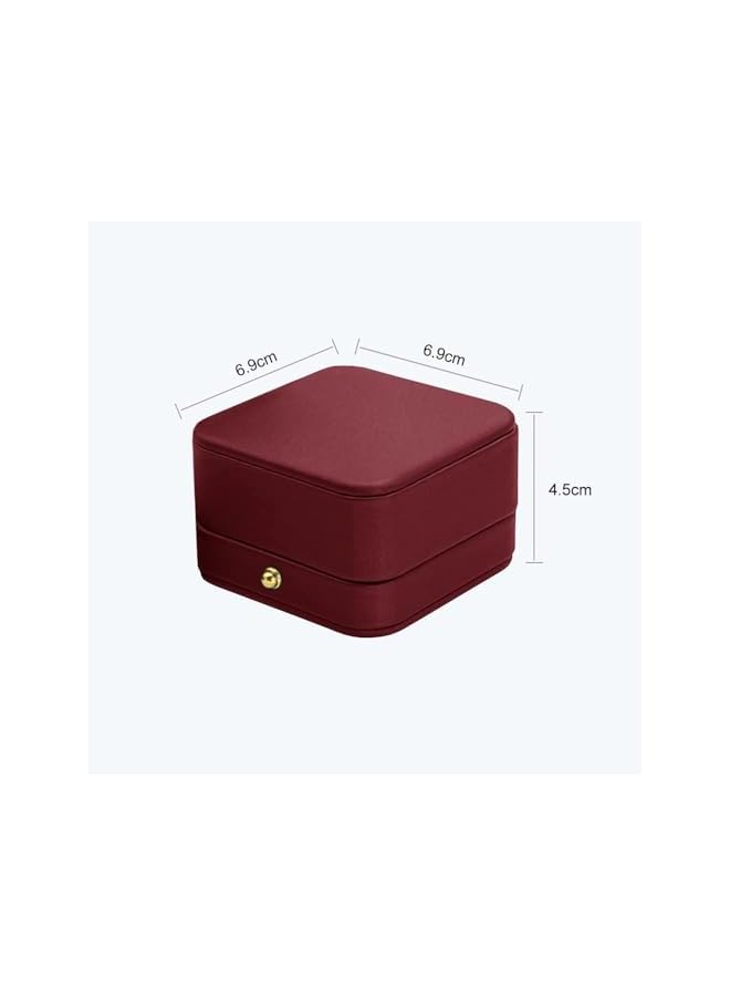 The Bros Ring Box, Square Leather Jewelry Ring Bearer Box Vintage Double Slots Ring Box for Proposal Wedding Ceremony(Red, Double)  - Image 2