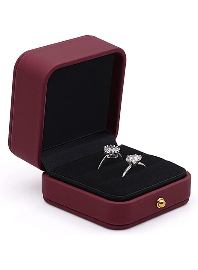 The Bros Ring Box, Square Leather Jewelry Ring Bearer Box Vintage Double Slots Ring Box for Proposal Wedding Ceremony(Red, Double)  - Image 1
