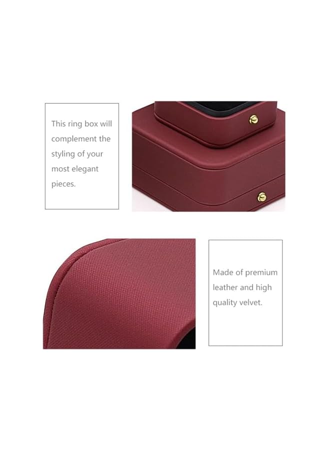 The Bros Ring Box, Square Leather Jewelry Ring Bearer Box Vintage Double Slots Ring Box for Proposal Wedding Ceremony(Red, Double)  - Image 3