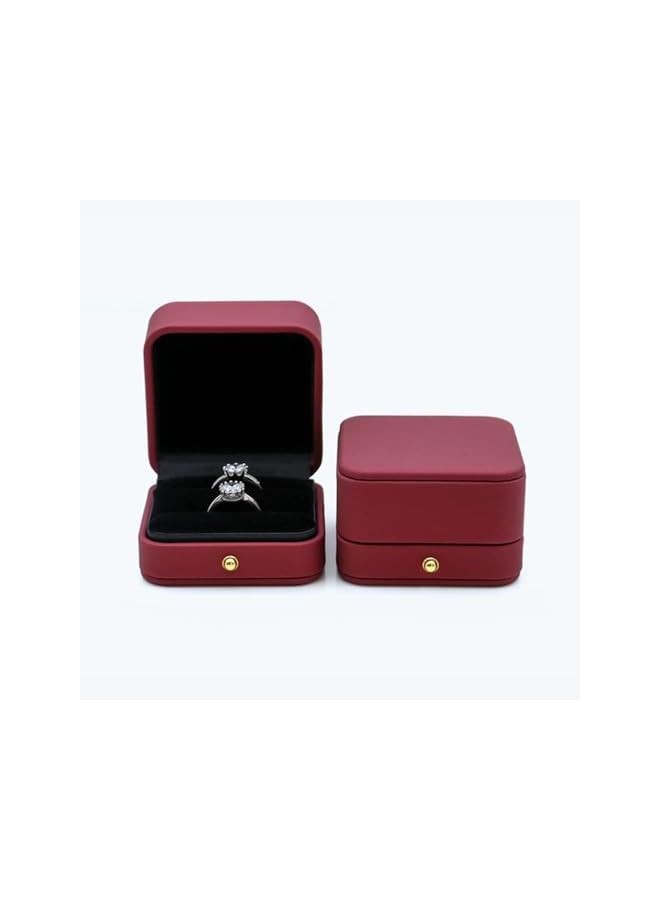 The Bros Ring Box, Square Leather Jewelry Ring Bearer Box Vintage Double Slots Ring Box for Proposal Wedding Ceremony(Red, Double)  - Image 4