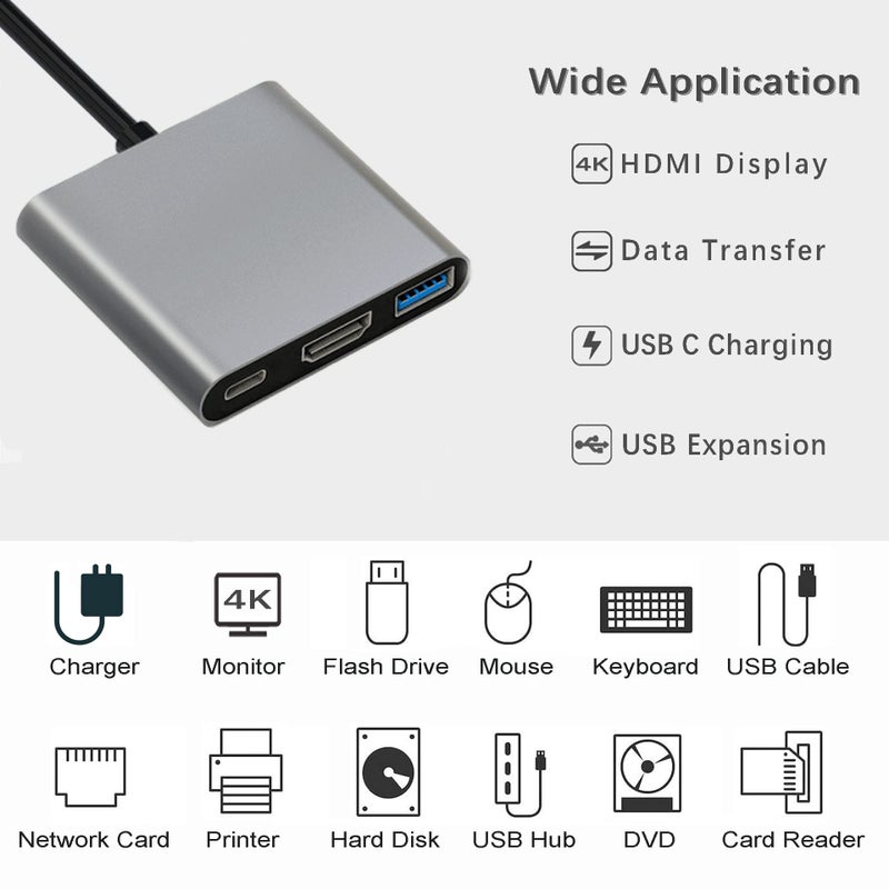 Mindorlen USB C to HDMI Multiport Adapter with Charging Port, HDMI to USB C Hub Adapter for Monitor to Laptop, USB-C to USB 3.0 Adapter 10Gbps, USBC HDMI Adapter 4K Converter for Mac iPad pro MacBook Chromebook - Image 3