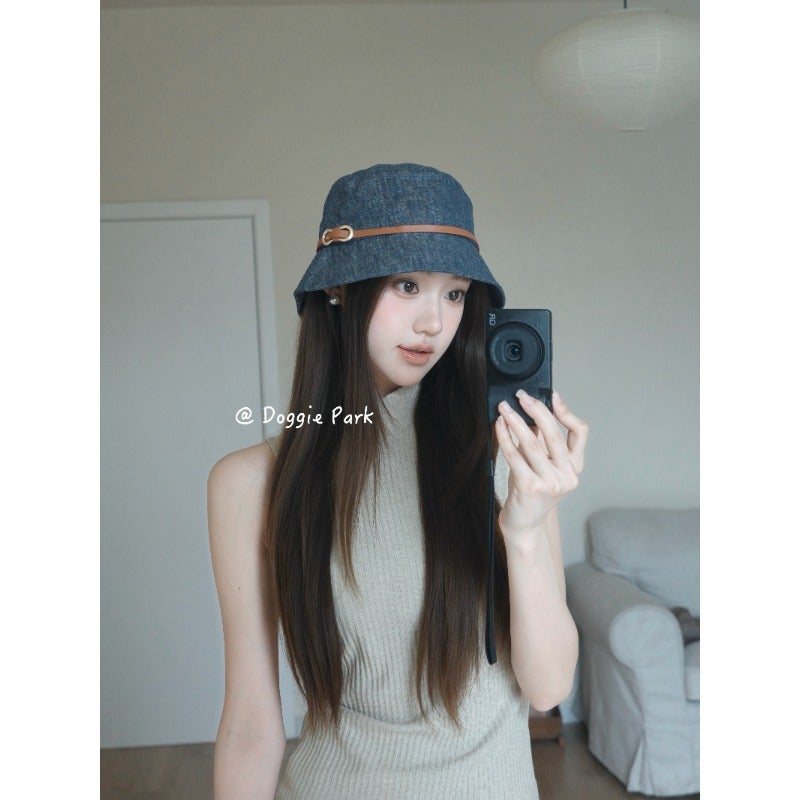 Women's Simple Bucket Hat with Belt Buckle - Sun Protection - Image 4