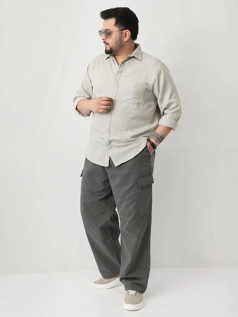 Urbano Fashion  Urbano Plus Men's Beige Linen Blend Full Sleeve Relaxed Fit Casual Solid Shirt  | Best Price UAE