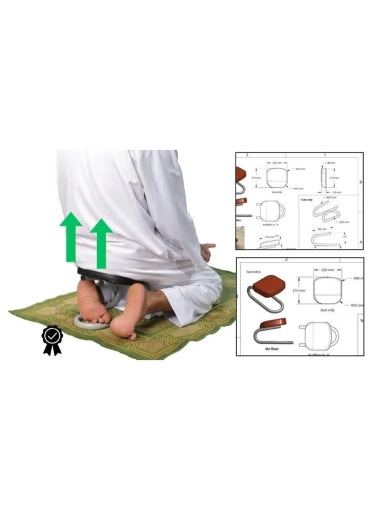 كرسي صلاة قابل للطي ومحمول مع وسادة ودعم للظهر، لون أسود - Image 5