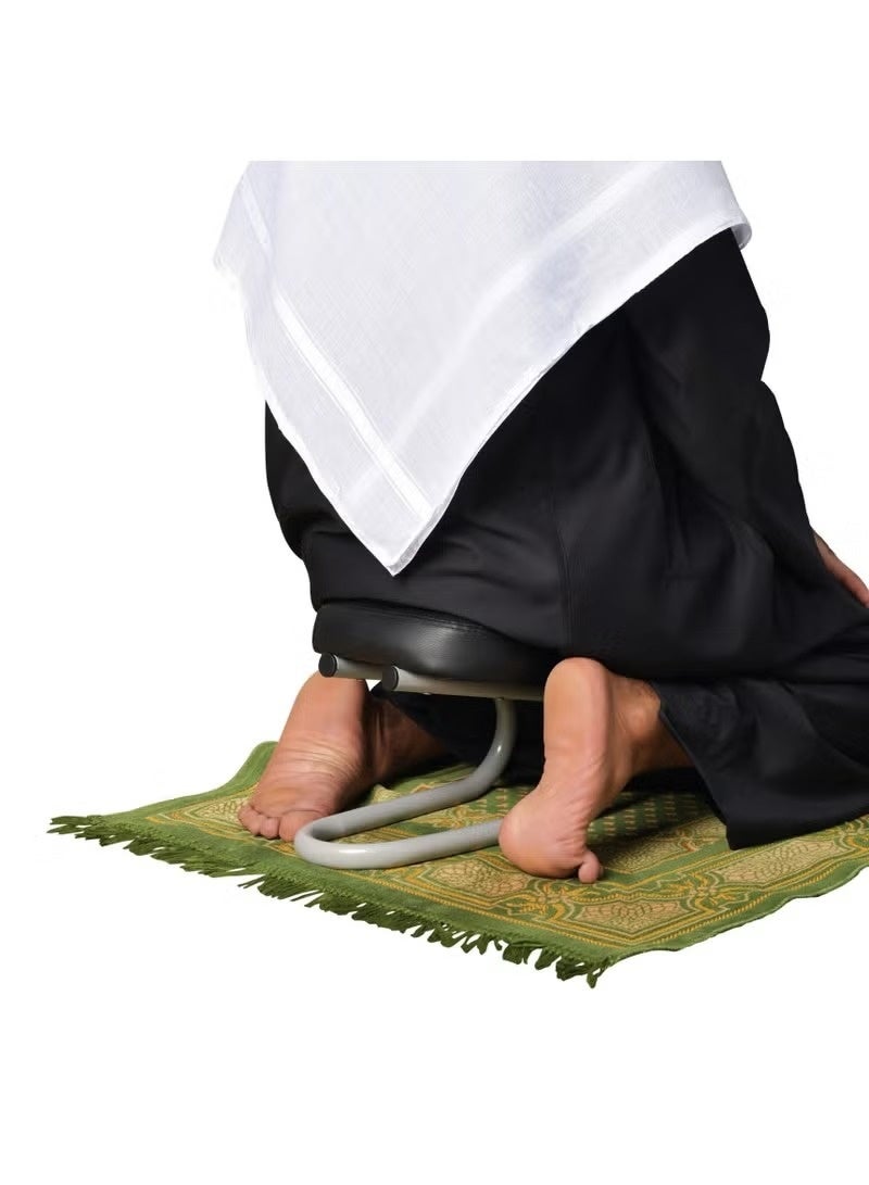 كرسي صلاة قابل للطي ومحمول مع وسادة ودعم للظهر، لون أسود - Image 3