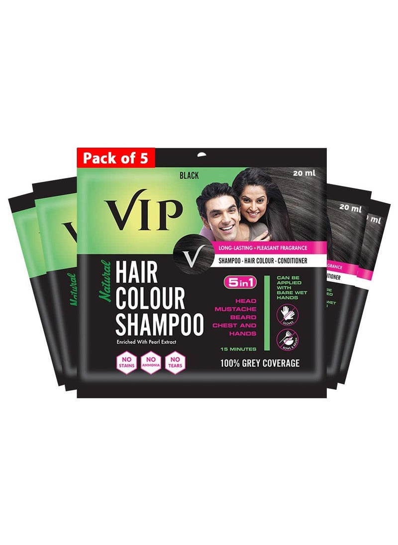 HAIR COLOUR SHAMPOO, Black, 20ml, (Pack of 5)