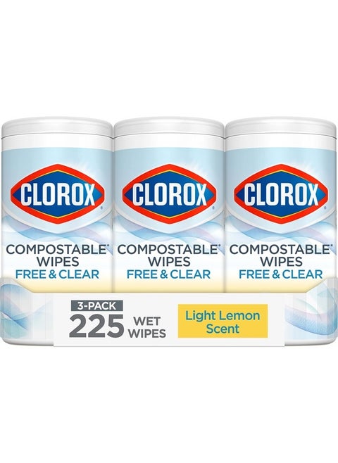Compostable Cleaning Wipes - All Purpose Wipes - Household Essentials, Simply Lemon, 75 Count (Pack of 3)