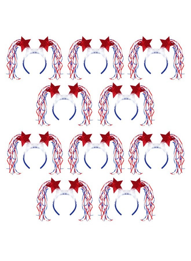 Needzo Fourth of July Headband Bopper with Tassels and Stars, Red White and Blue Patriotic Headwear for Parades and Parties, One Size Fits Most, (Pack of 10)  - Image 1