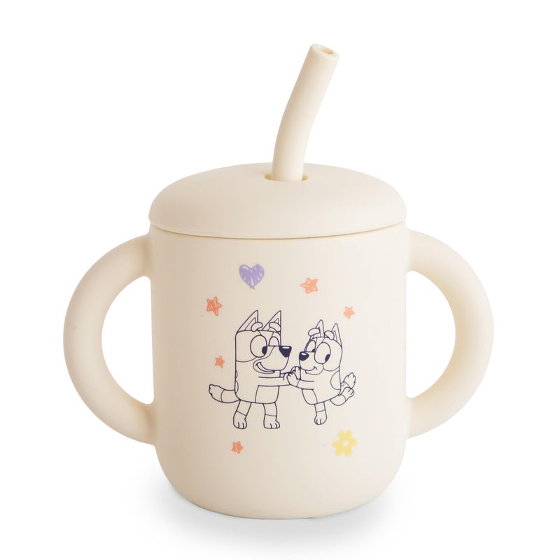 mushie x Bluey 100% Silicone Training Cup & Straw for Toddlers | 6 Months+ (Bluey Ivory) - Image 1