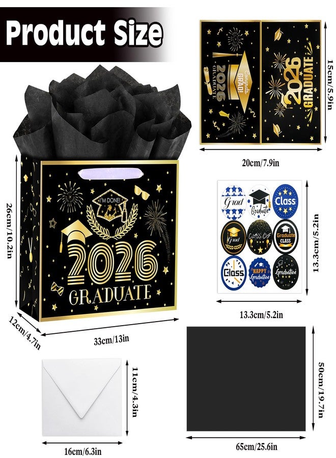 Konsait 13" Large Graduation Gift Bags, Black Class of 2026 Graduation Bags with Tissue Paper and Greeting Card for Gift Wrapping, Celebrations, Parties & More - Image 2