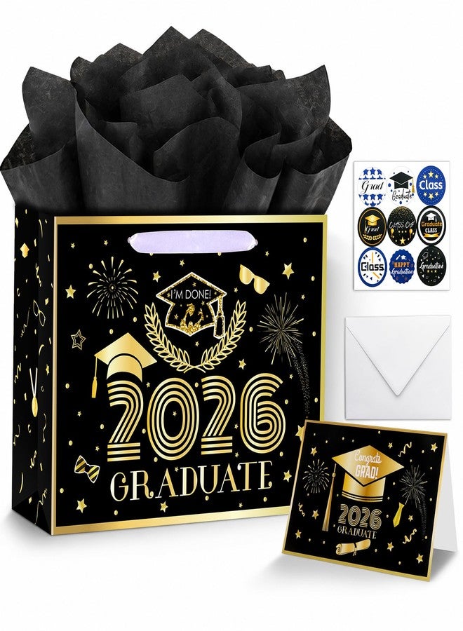 Konsait 13" Large Graduation Gift Bags, Black Class of 2026 Graduation Bags with Tissue Paper and Greeting Card for Gift Wrapping, Celebrations, Parties & More - Image 1