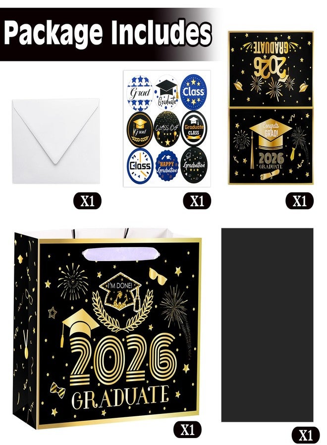 Konsait 13" Large Graduation Gift Bags, Black Class of 2026 Graduation Bags with Tissue Paper and Greeting Card for Gift Wrapping, Celebrations, Parties & More - Image 3
