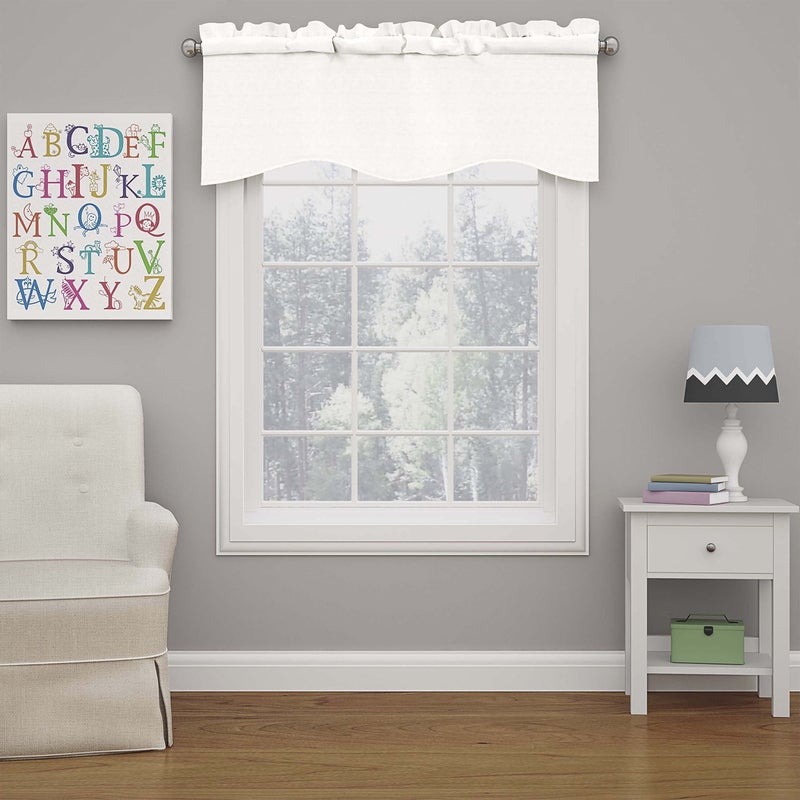 eclipse ECLIPSE Kendall Modern Scalloped Valance Rod Pocket Window Curtain for Kitchen or Bathroom 42 x 18 White 