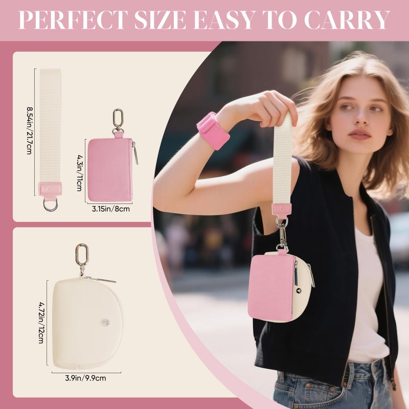 VUTUXA KeyChain Wallet Wristlet Wallets For Women Mini Zip Dual Pouch Wristlet (pink+white) - Image 2