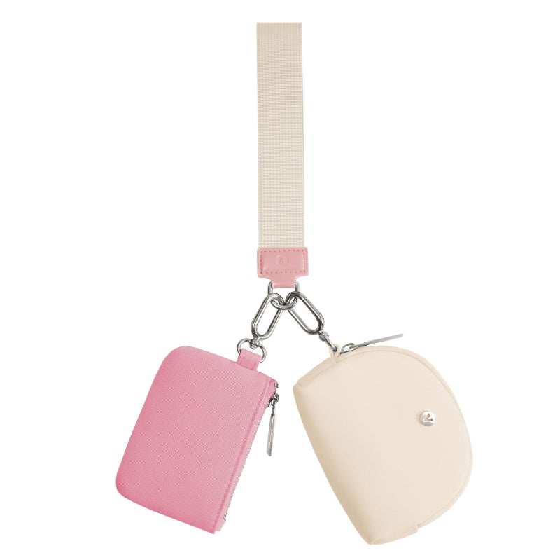 VUTUXA KeyChain Wallet Wristlet Wallets For Women Mini Zip Dual Pouch Wristlet (pink+white) - Image 1