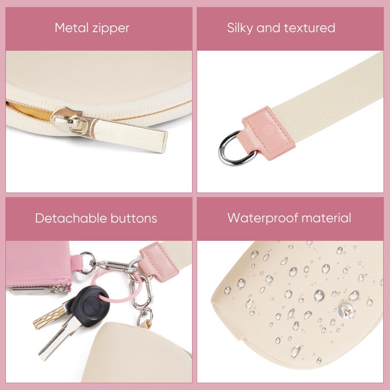 VUTUXA KeyChain Wallet Wristlet Wallets For Women Mini Zip Dual Pouch Wristlet (pink+white) - Image 4