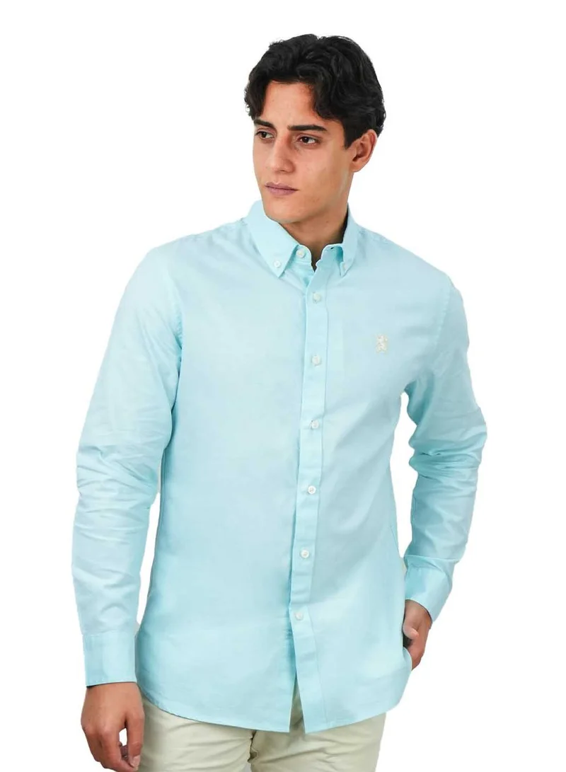 جيوردانو قميص رجالي قطن أكسفورد بتطريز أسد صغير، قصة ضيقة، أزرار كاملة